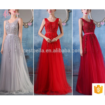 Grey Red Hot Sale Long Sleeveless High Quality OEM Service Bridesmaid Dress